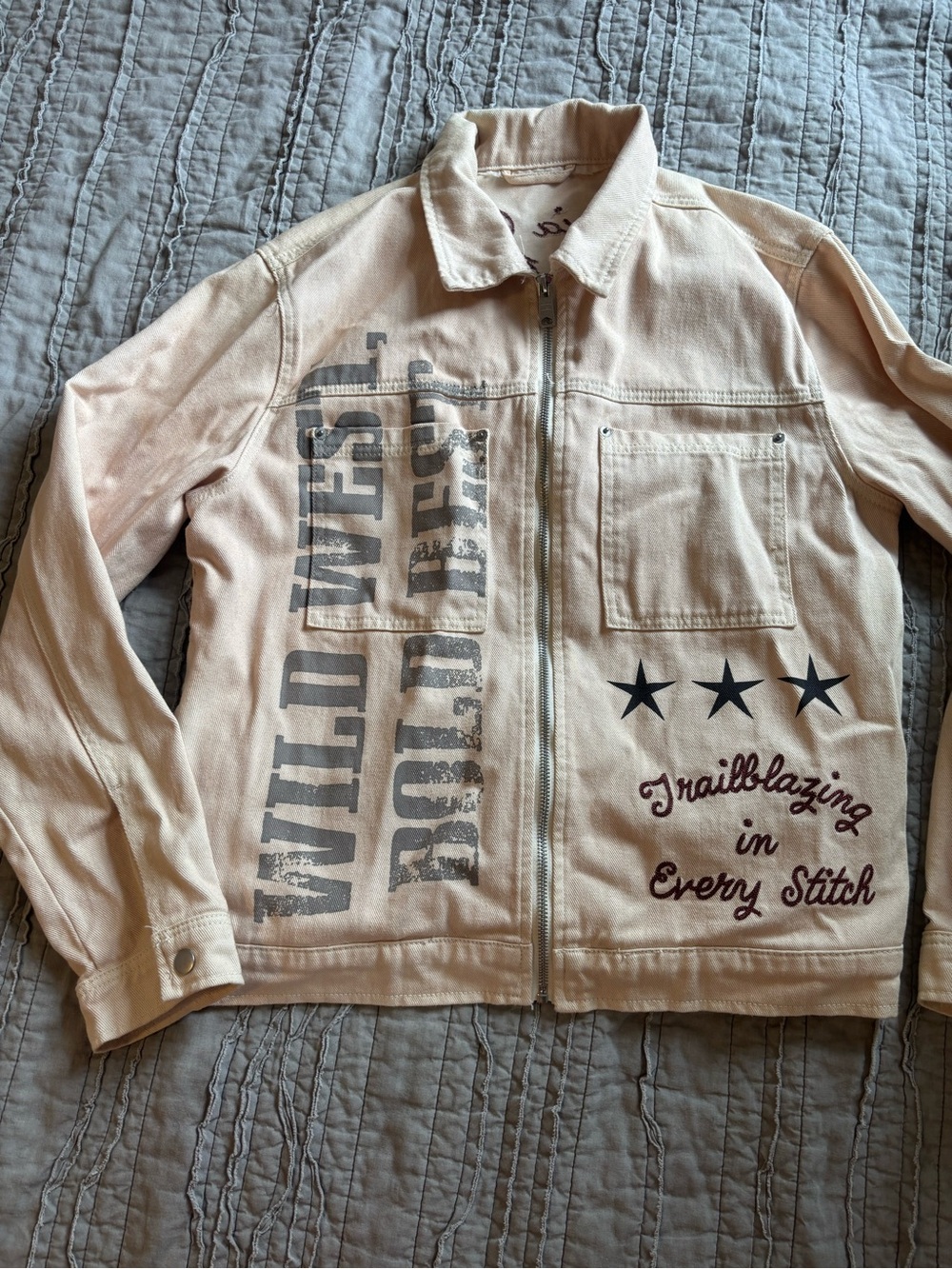 Women’s Beige Graphic Zip-Front Jacket - Trailblazing Design